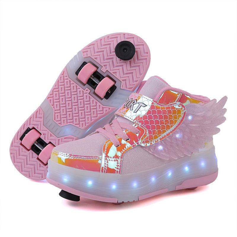 Kids’ Double-Wheel LED Light-Up Roller Skates with Wings