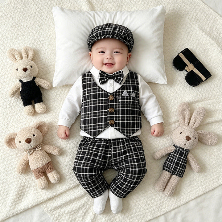 Children’s Plaid Vest and Trousers 3-Piece Formal Set
