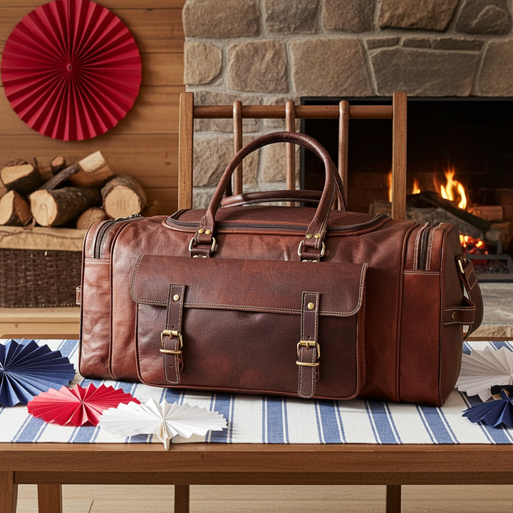 Genuine Goat Leather Traveler Weekender Duffle Bag