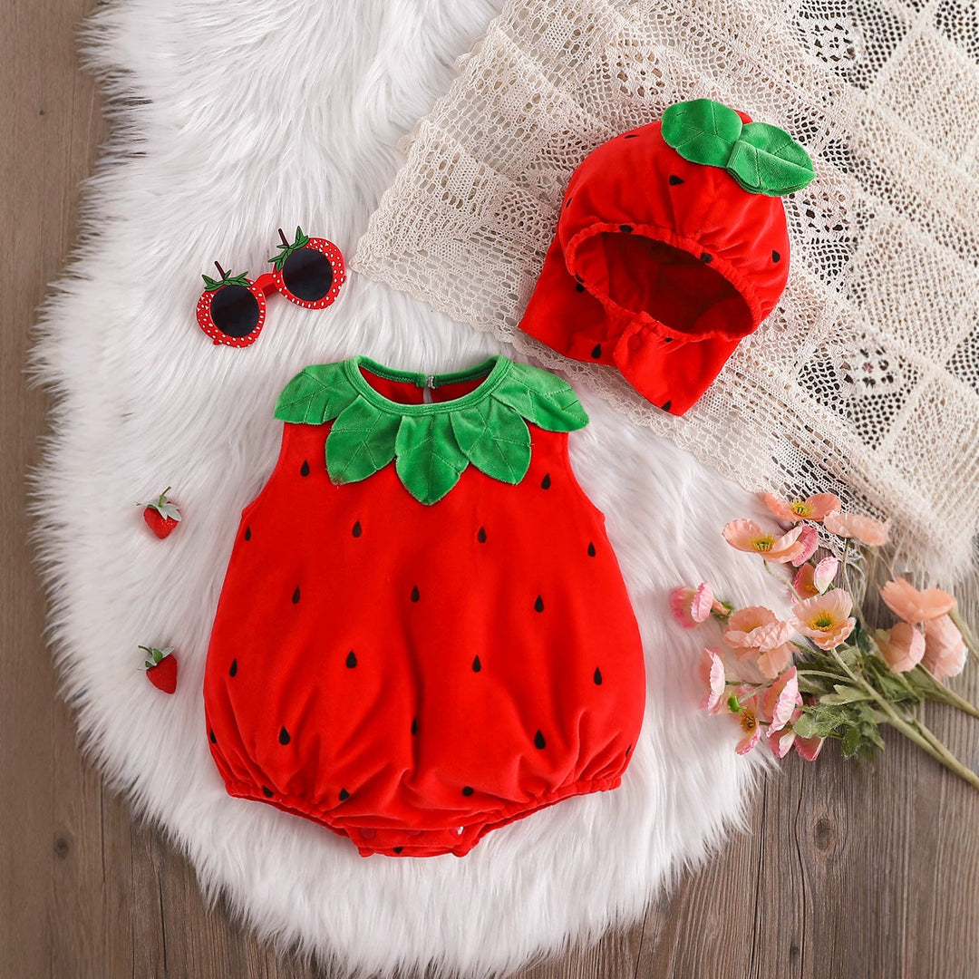 Baby Strawberry Romper and Hat 2-Piece Fall & Winter Set