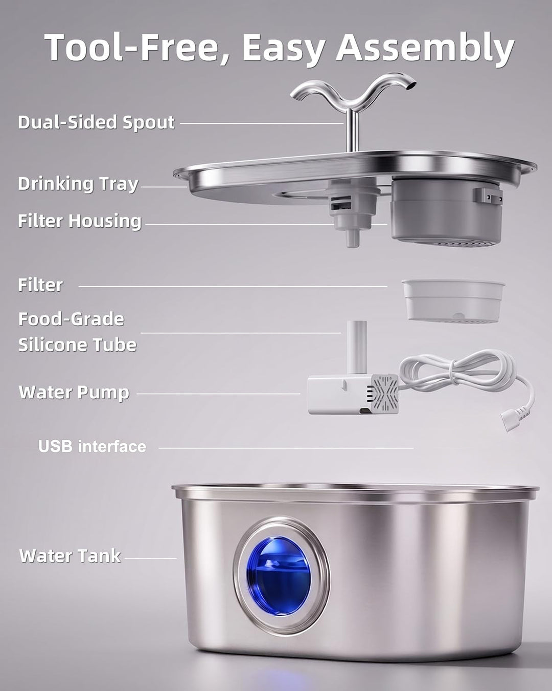 Stainless Steel Cat Water Fountain | 108oz Automatic Pet Fountain