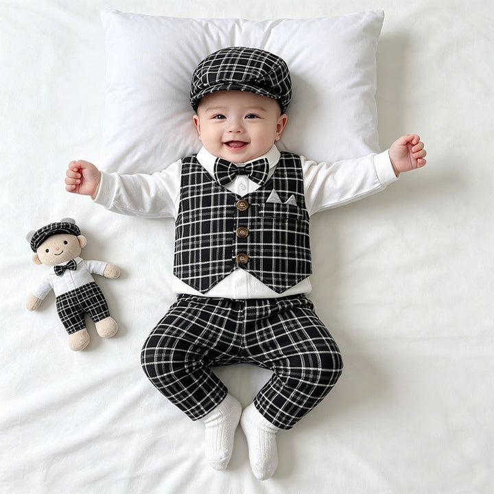 Children’s Plaid Vest and Trousers 3-Piece Formal Set