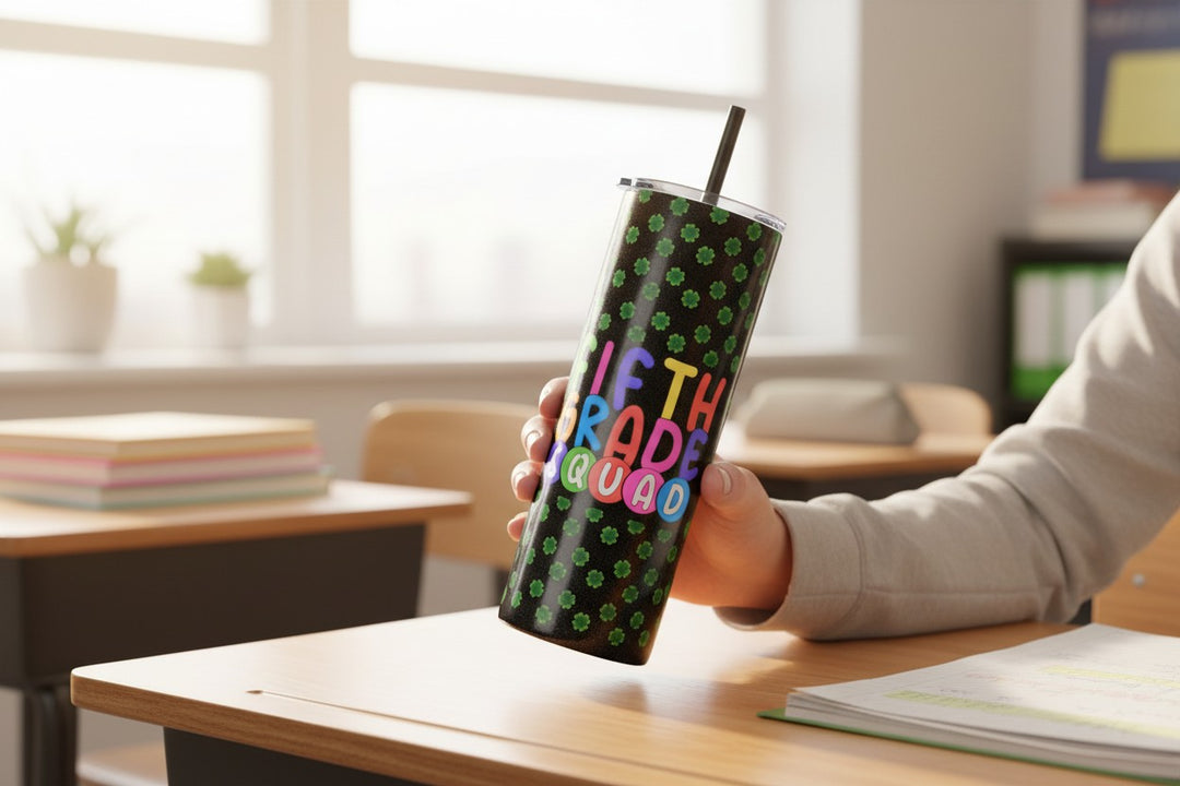Fifth Grade Squad Skinny Tumbler with Straw – Colorful 20oz Back-to-School Gift for Students & Teachers