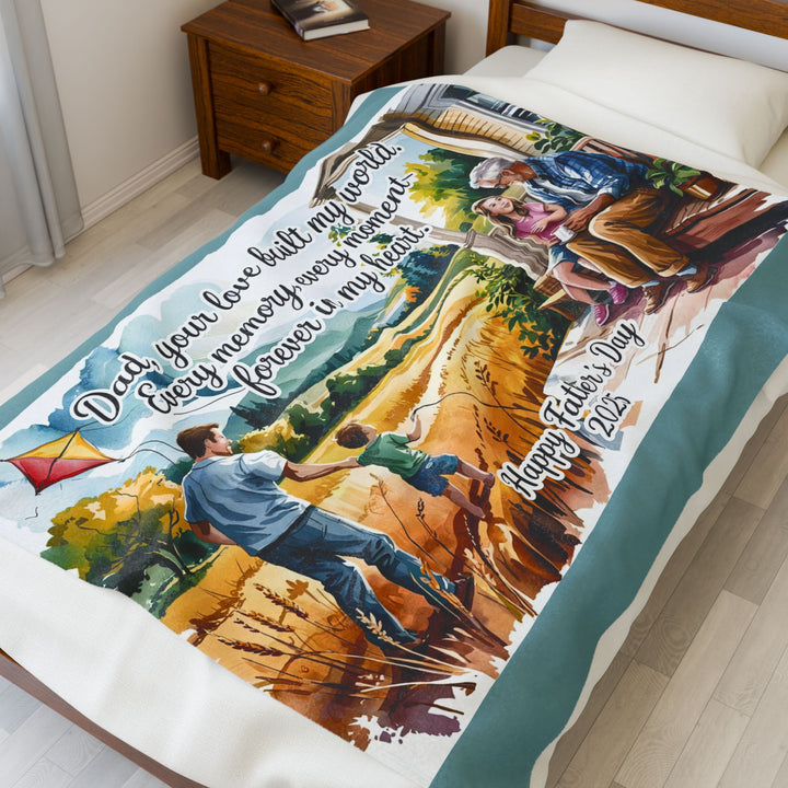 Father's Day Velveteen Plush Blanket - Every Moment is Forever in My Heart