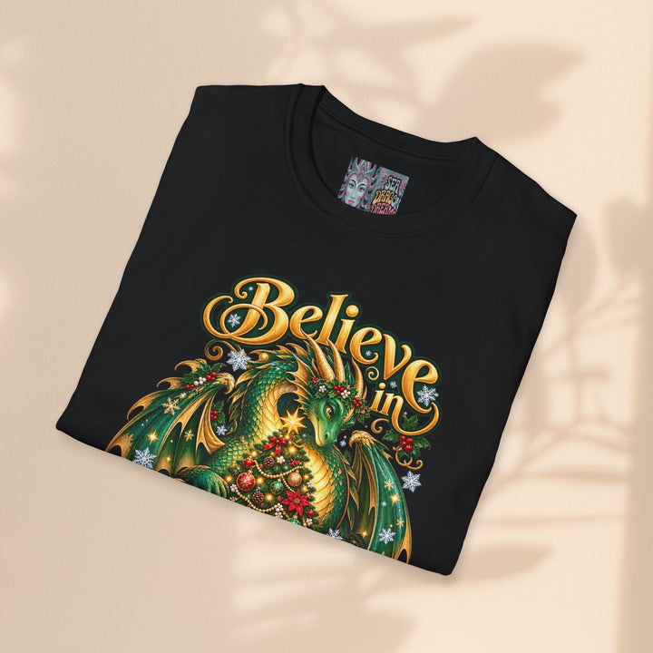 Believe in Christmas Magic T-Shirt – Festive Dragon Holiday Tee