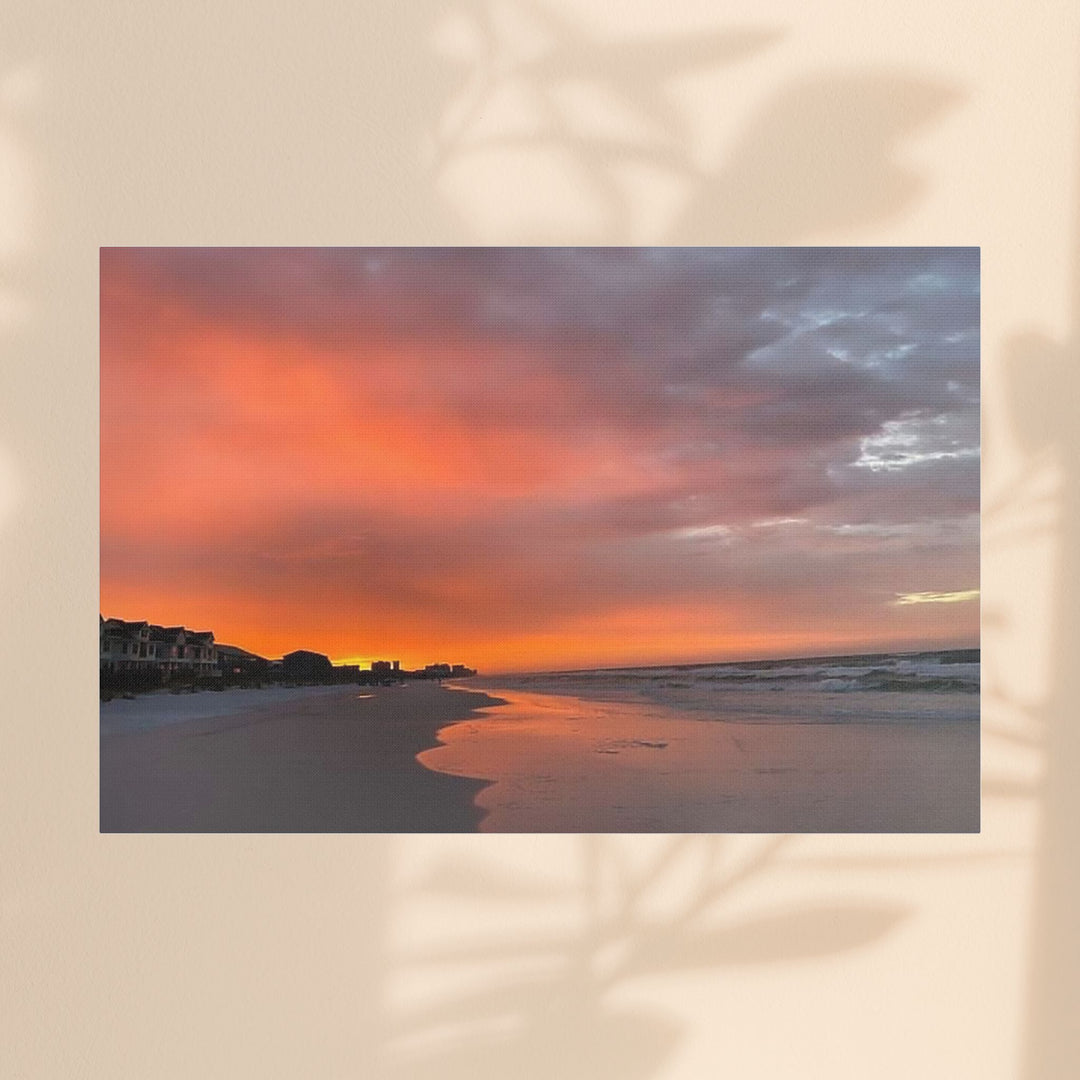 Sunset Beach Satin Stretched Canvas Wall Art