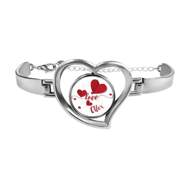 Personalized Name Heart Bangle Bracelet in Silver