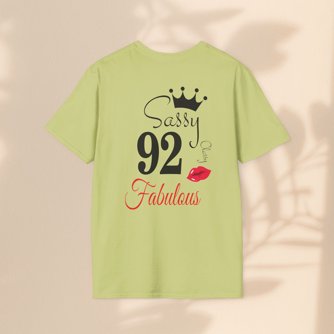 Sassy age 92 Fabulous T-Shirt | Fun Birthday Gift, Trendy Casual Wear, Statement Tee, Women's Fashion, Stylish Graphic Tee