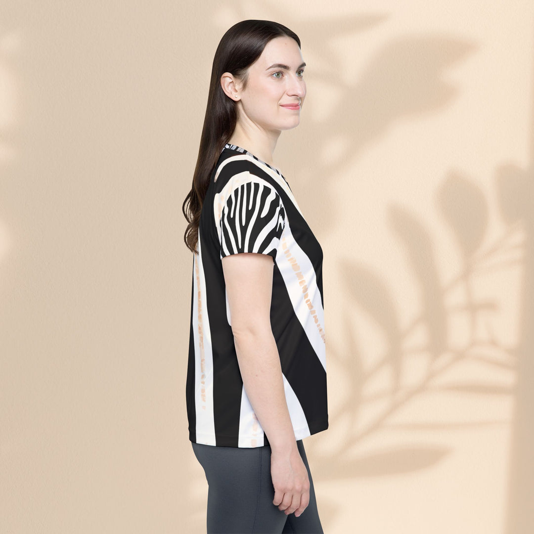 Zebra Stripe Women's Sports Jersey — Black & White Athletic Tee