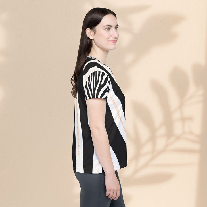 Zebra Stripe Women's Sports Jersey — Black & White Athletic Tee