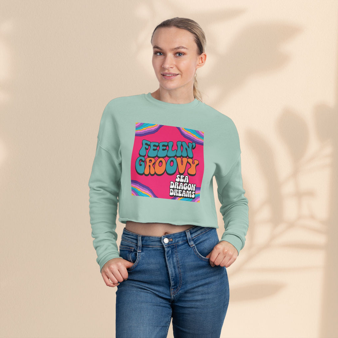 Retro 'Feelin' Groovy' Cropped Sweatshirt for Women - Perfect for Festivals and Chill Vibes