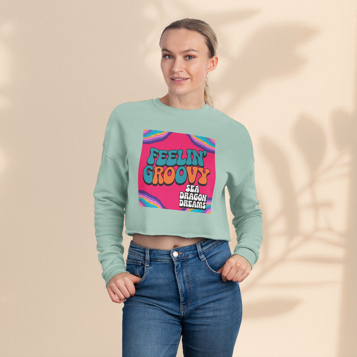 Retro 'Feelin' Groovy' Cropped Sweatshirt for Women - Perfect for Festivals and Chill Vibes