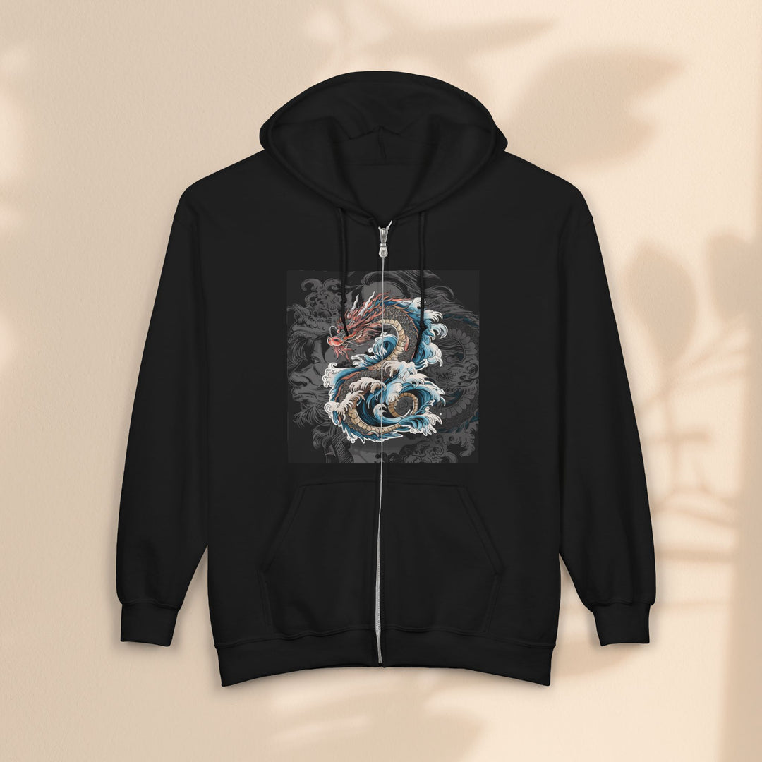 Dragon Wave Zip Hoodie - Unisex Heavy Blend Zip Up