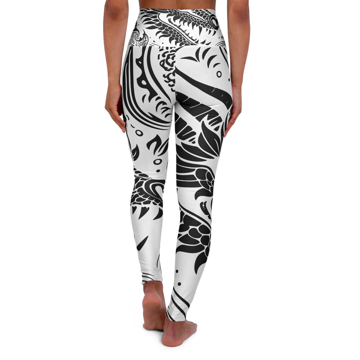 High Waisted Yoga Leggings - Dragon Black and White