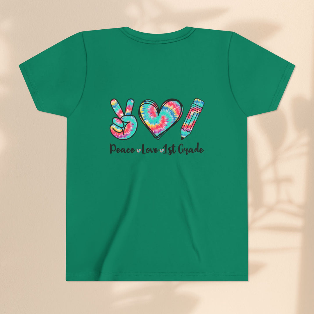 Peace Love 1st Grade Youth Tee, Tie-Dye Kids Shirt, Back to School Outfit, Child's Birthday Gift, Teacher Appreciation Gift