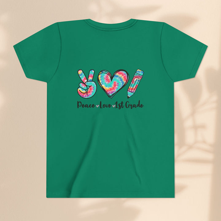 Peace Love 1st Grade Youth Tee, Tie-Dye Kids Shirt, Back to School Outfit, Child's Birthday Gift, Teacher Appreciation Gift