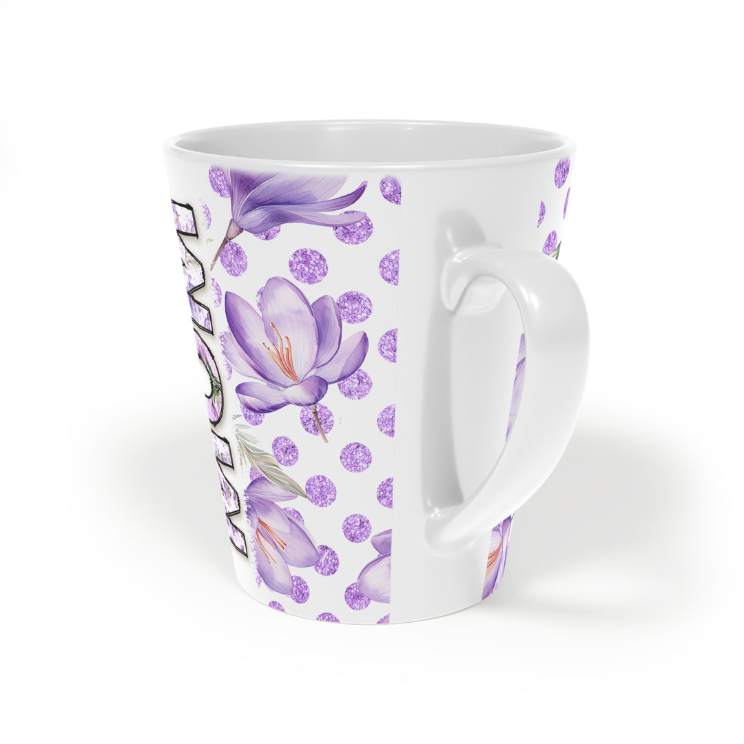 Floral Mom Latte Mug - 12oz Purple Polka Dot Coffee Cup