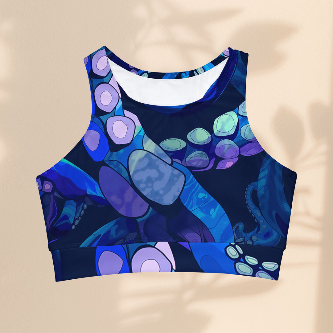 High Neck Crop Sports Top - Octopus Delight