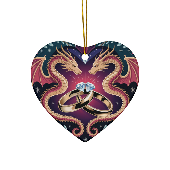 Dragon Wedding Rings Ceramic Ornament