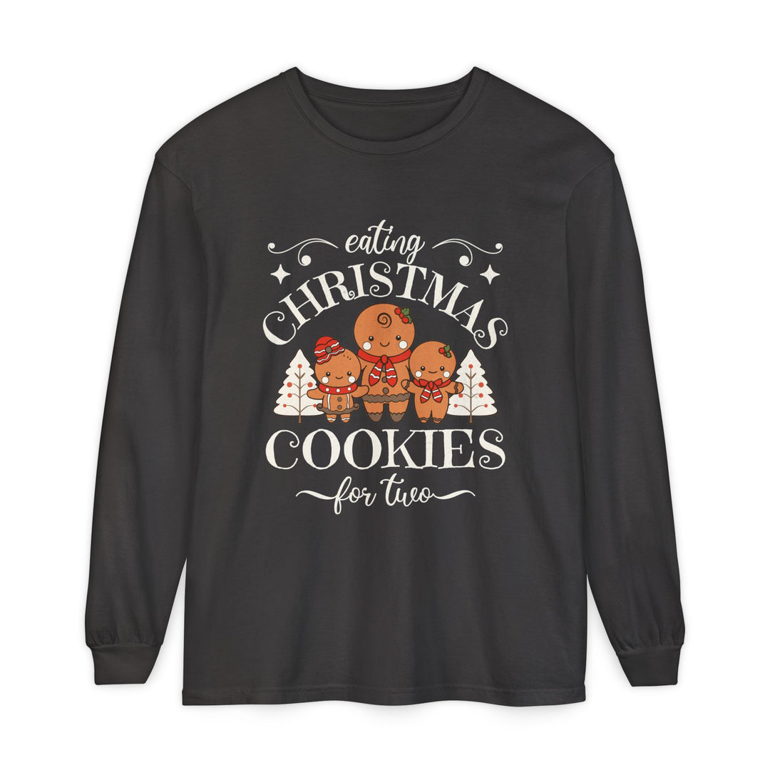 Unisex Garment-dyed Long Sleeve T-Shirt - Eating Christmas Cookies For Two