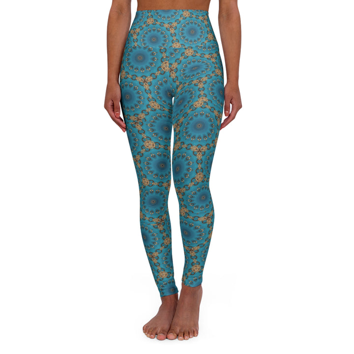 High Waisted Yoga Leggings - Turquoise Sun