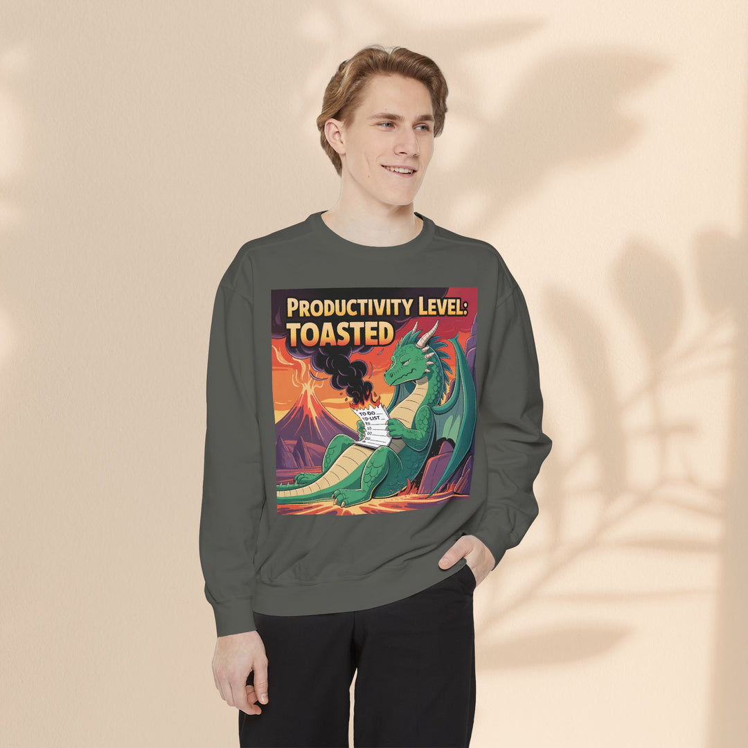 Toasted Productivity Level Dragon Sweatshirt, Cozy Gift, Funny Sweatshirt, Fantasy Apparel, Dragon Lover Clothing, Work From Home Style