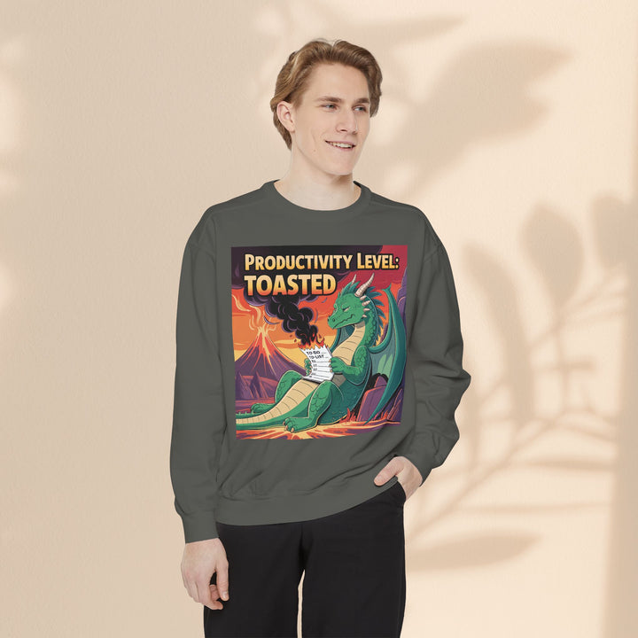 Toasted Productivity Level Dragon Sweatshirt, Cozy Gift, Funny Sweatshirt, Fantasy Apparel, Dragon Lover Clothing, Work From Home Style