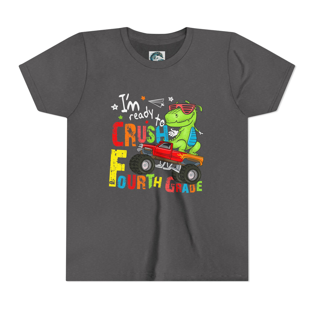 Youth Dinosaur Truck Tee Fourth Grade - Fun, Playful Kids Shirt, Perfect for Birthdays, Summer Adventures, Dinosaur Fans, Everyday Wear