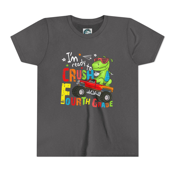 Youth Dinosaur Truck Tee Fourth Grade - Fun, Playful Kids Shirt, Perfect for Birthdays, Summer Adventures, Dinosaur Fans, Everyday Wear