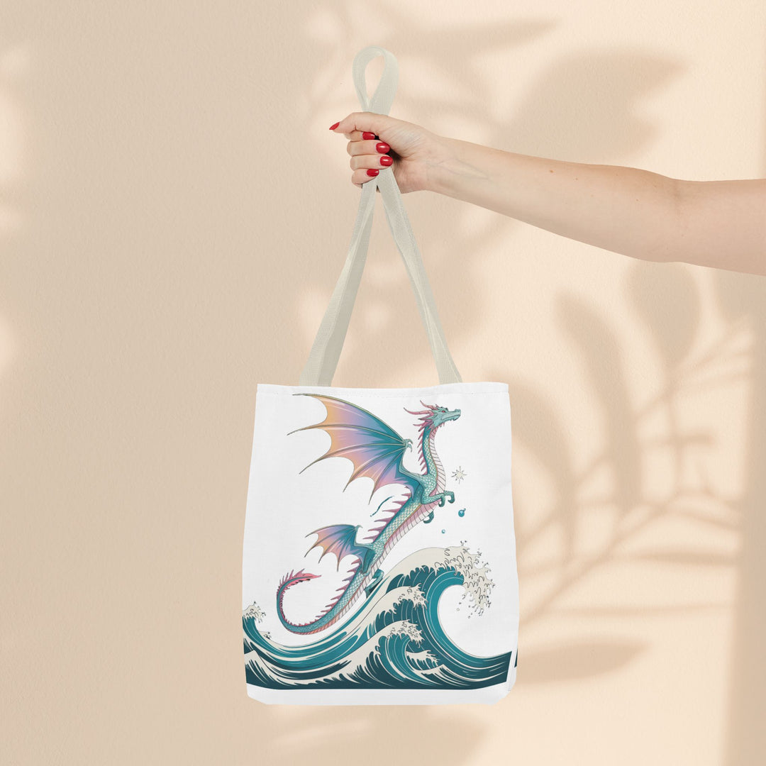 Dragons and Waves AOP Tote Bag, Ocean Life, Fantasy Art, Dragon Lovers Gift, Eco-Friendly Shopping Bag, Unique Design