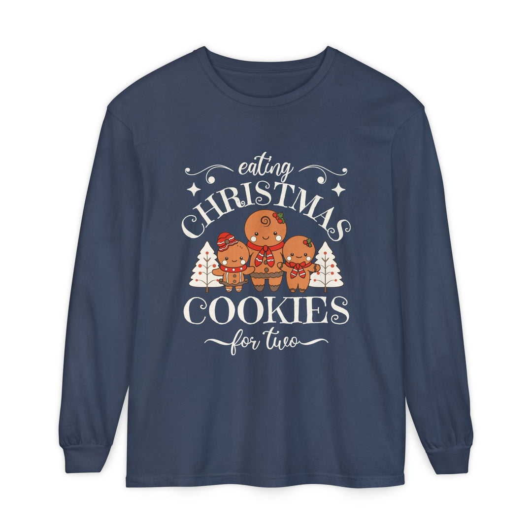 Unisex Garment-dyed Long Sleeve T-Shirt - Eating Christmas Cookies For Two