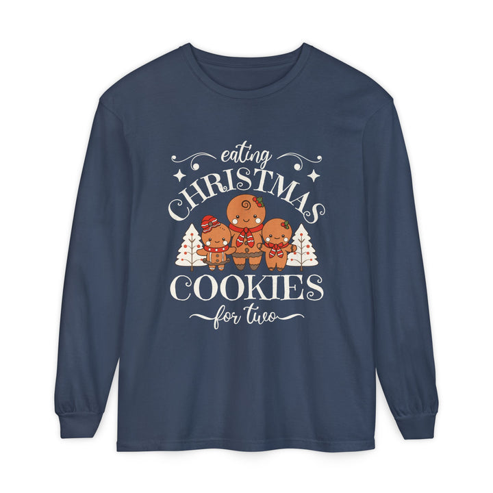 Unisex Garment-dyed Long Sleeve T-Shirt - Eating Christmas Cookies For Two