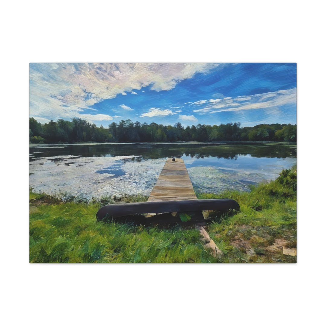 Tranquil Lakeside Dock Scene Canvas Wall Art