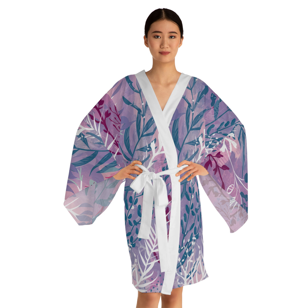 Long Sleeve Kimono Robe (AOP) - Purple Seaweed