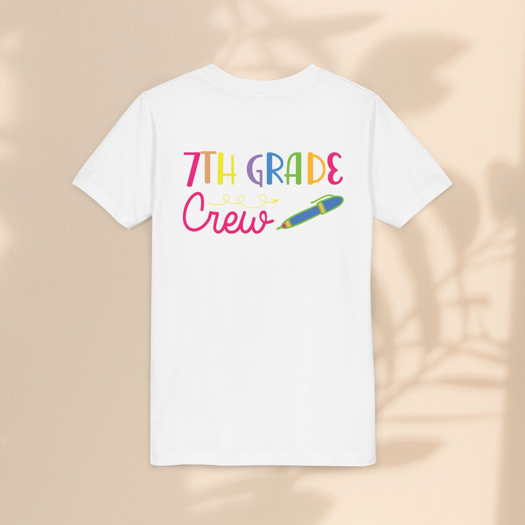 Seventh Grade Crew Tee, Fun School Spirit Shirt, Youth Fashion Top, Back to School Gift, Kids' Team Apparel, Colorful Graphic T-shirt