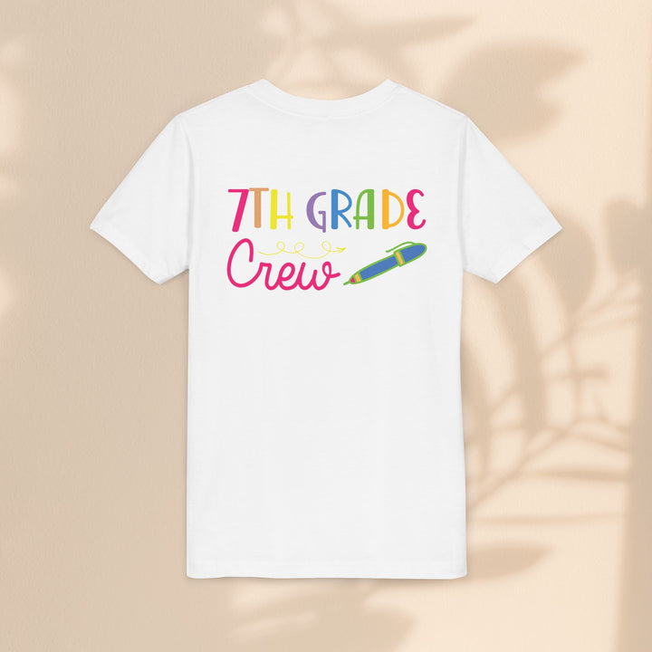 Seventh Grade Crew Tee, Fun School Spirit Shirt, Youth Fashion Top, Back to School Gift, Kids' Team Apparel, Colorful Graphic T-shirt