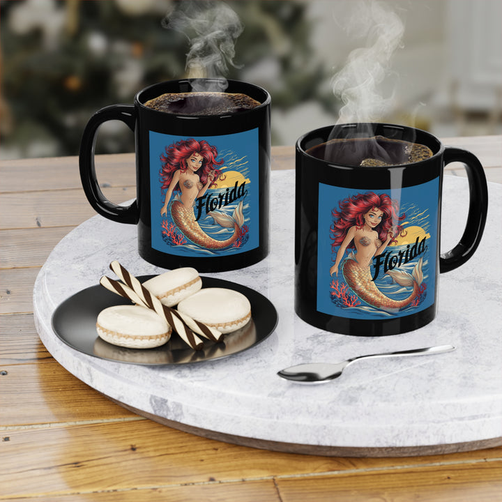 Black Coffee Mug, 11oz - Florida Mermaid