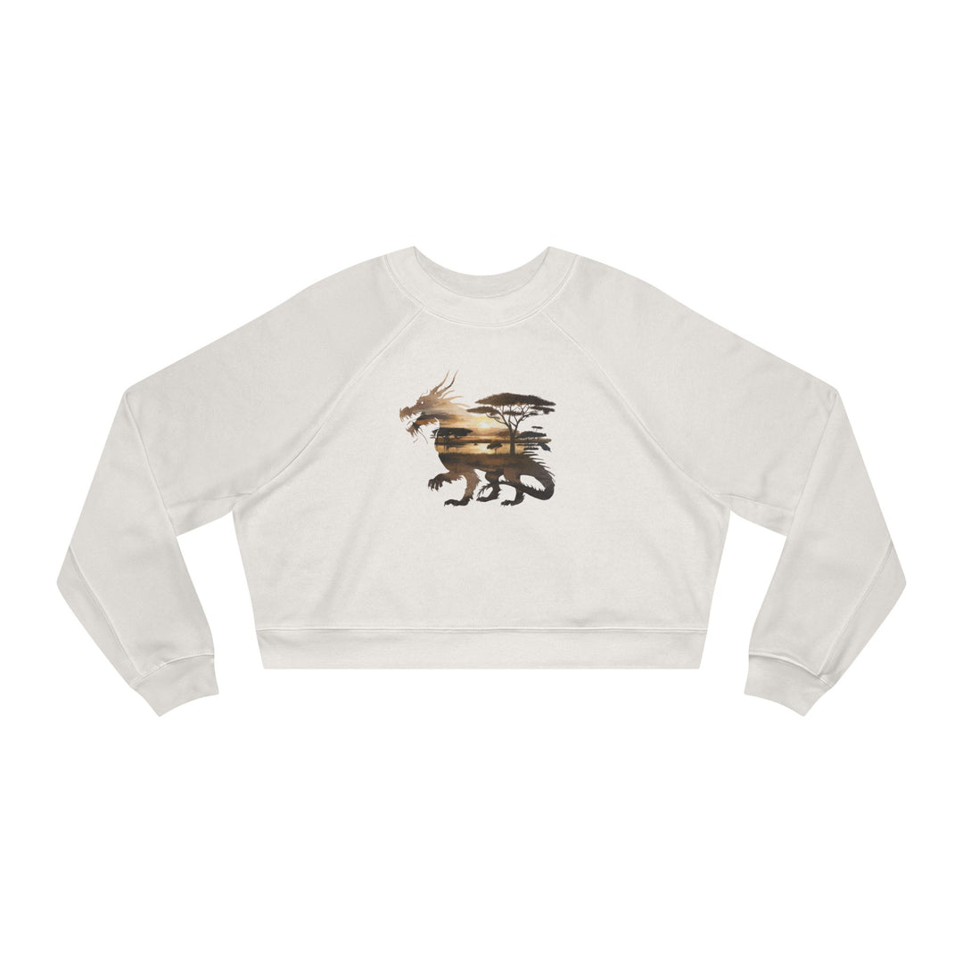 Double Exposure Dragon Sunset Women's Cropped Fleece Pullover - Stylish & Cozy Casual Wear