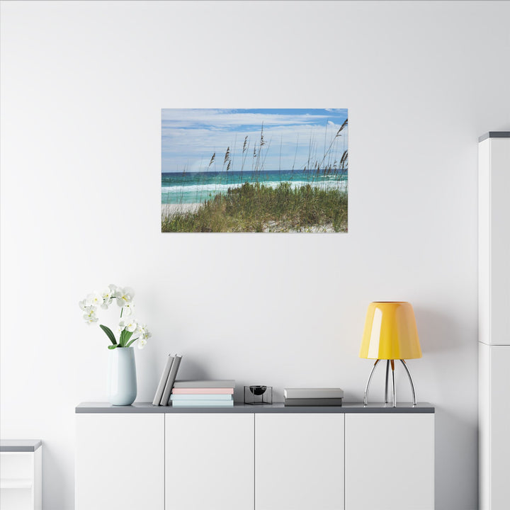 Coastal Dune Beach Canvas Print – Waves and Sea Oats Wall Art