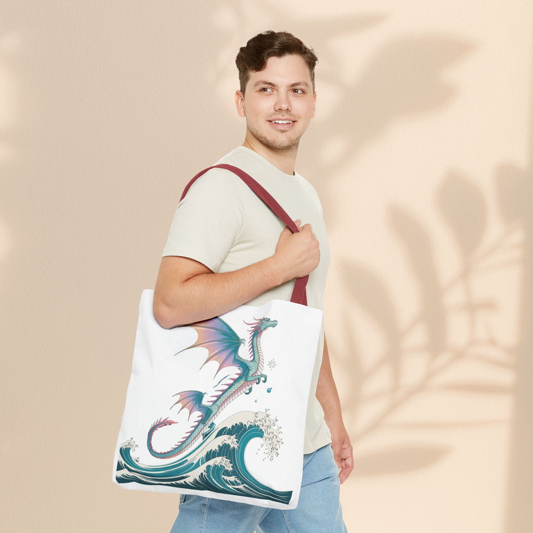 Dragons and Waves AOP Tote Bag, Ocean Life, Fantasy Art, Dragon Lovers Gift, Eco-Friendly Shopping Bag, Unique Design