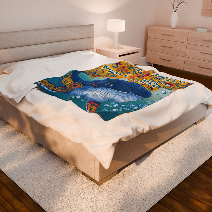 Velveteen Plush Blanket - Whale Hello There