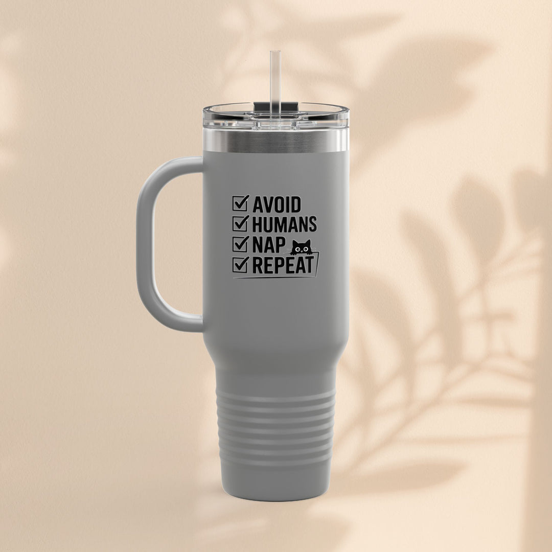 Funny Insulated Travel Mug - Avoid Humans Nap Repeat - 40oz, Coffee Cup, Gift for Introverts, Travel Mug, Holiday Present