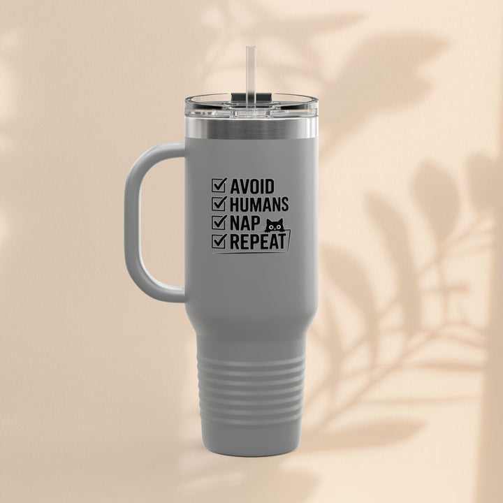 Funny Insulated Travel Mug - Avoid Humans Nap Repeat - 40oz, Coffee Cup, Gift for Introverts, Travel Mug, Holiday Present
