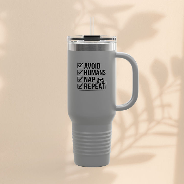 Funny Insulated Travel Mug - Avoid Humans Nap Repeat - 40oz, Coffee Cup, Gift for Introverts, Travel Mug, Holiday Present