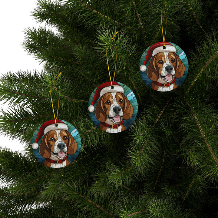 Ceramic Ornaments, 2-Side Print, (1pc, 3pcs, 5pcs, 10pcs) - Beagle Christmas