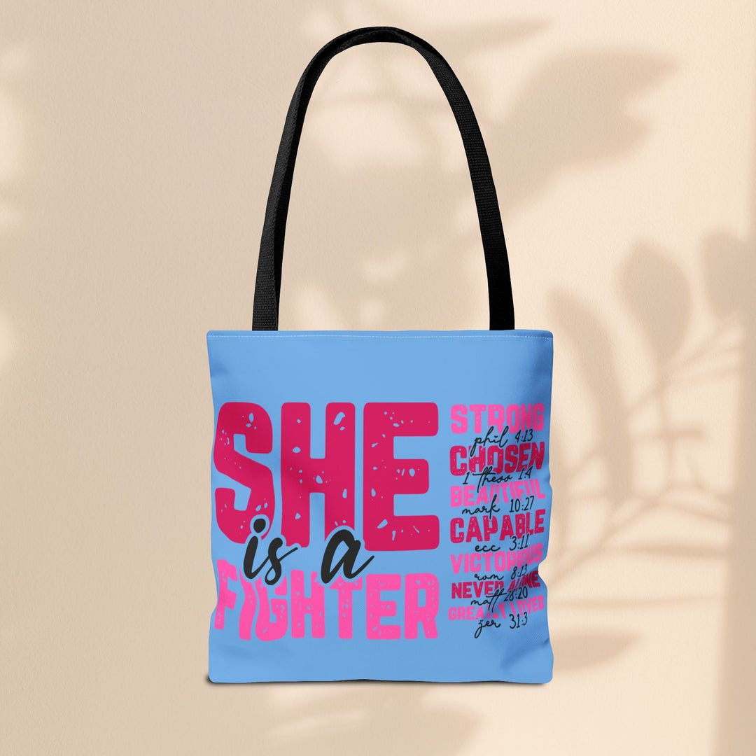 Tote Bag - She Is A Fighter Strong Affirmation Scripture Reference