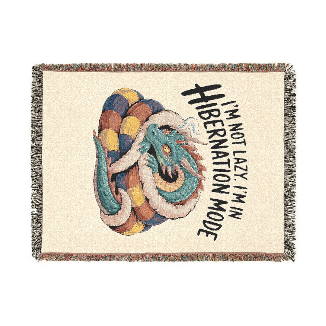 Dragon Woven Blanket – “I’m Not Lazy, I’m Hibernating” Cozy Throw, Fun Home Décor & Gift for Fantasy Lovers