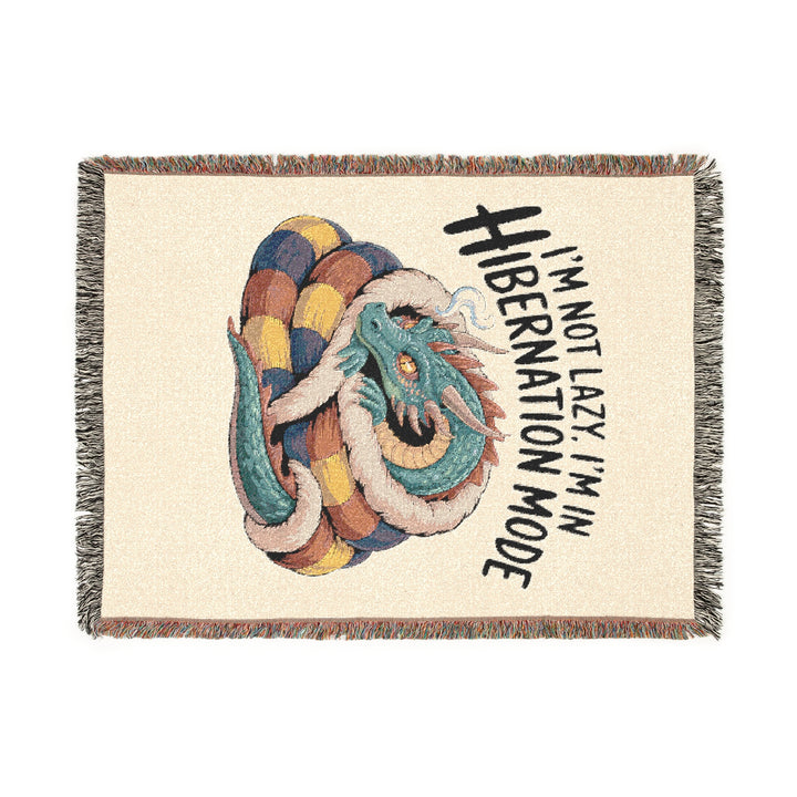 Dragon Woven Blanket – “I’m Not Lazy, I’m Hibernating” Cozy Throw, Fun Home Décor & Gift for Fantasy Lovers