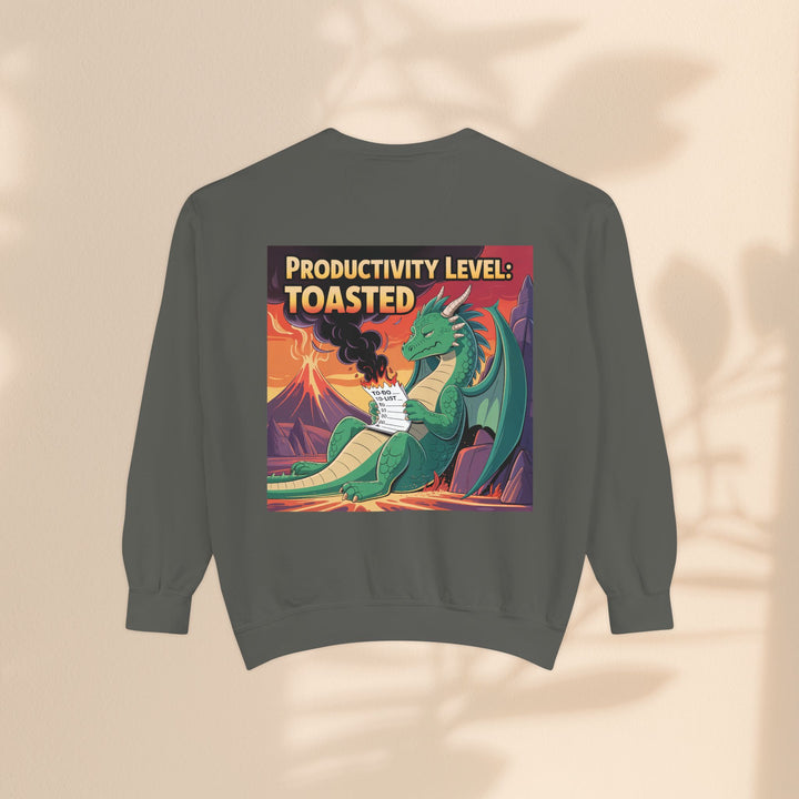 Toasted Productivity Level Dragon Sweatshirt, Cozy Gift, Funny Sweatshirt, Fantasy Apparel, Dragon Lover Clothing, Work From Home Style