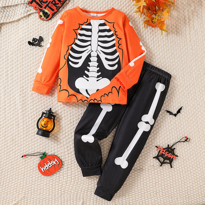 Girls’ Cartoon Skeleton Halloween Outfit Set